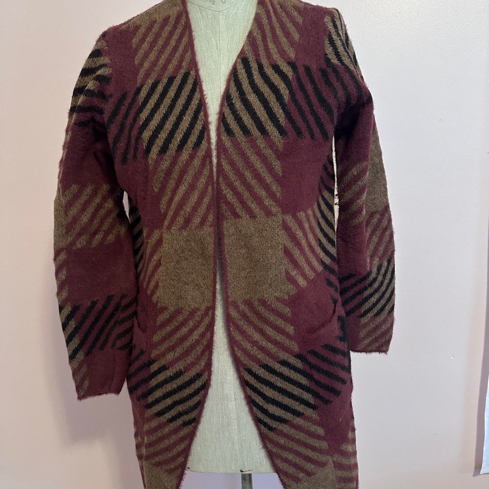 Nine West Burgundy and Brown Knit Cardigan